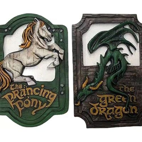 XYQ Lord of The Rings The Prancing Pony and The Green Dragon Pub Signs Set, Handmade Bar Style Sign, Pub Home Office Decorative Sign, 11 X 7 Inch Handmade Bar Style Sign