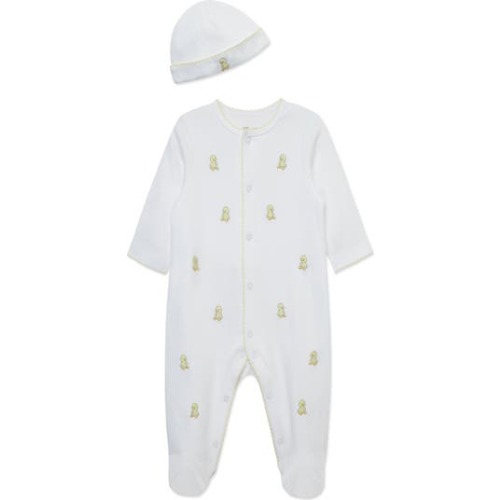 Sweet Ducks Embroidered Cotton Footie & Hat Set, Newborn