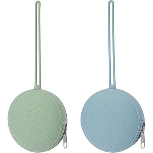 2 Pack Pacifier Holder Case, BPA Free Newborn Baby Silicone Pouch for Boys & Girls, Portable Container (Sage, Ether)
