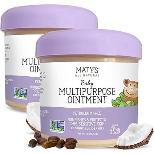 Matys Multipurpose Baby Ointment, All Over Gentle Skin Protection for Newborns & Up, Soothes Dry Irritated Skin, Diaper Area, Dry Scalp, Drool Irritation, Petroleum Free, 2 Pack, 10 oz each tub