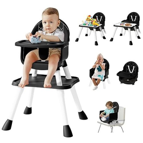 6 in 1 Baby High Chair for Babies and Toddlers, Booster Seat, Kids Learning Table & Chair (Grey)