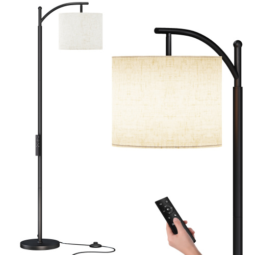 SUNMORY Arc Floor Lamp,Modern Floor Lamp with 9W 3 Color Temperatures Bulb,Metal Standing Lamps with Adjustable Hanging Lampshade,Tall Floor Lamps for Living Room,Bedroom,Office (Black)