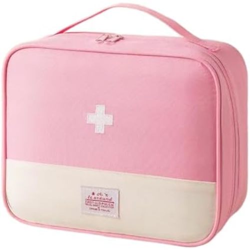 Red First Aid Bag Empty 1st Aid Bag Medical Travel Case First Responder Emergency Storage Compact Medicine Bags for Car Home Office Kitchen Sport Outdoors (Pink)