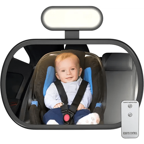 JoyDow Baby Car Mirror with Night Light, Safety Rear Facing Car Seat Mirror for Infant Newborn, Wide Crystal Clear View 360° Adjustable, Crash Tested & Shatterproof, Soft Night Light