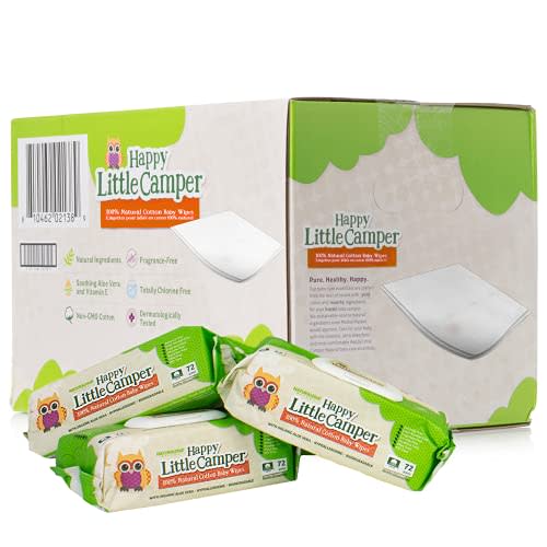 Happy Little Camper Natural Baby Wipes Unscented - Hypoallergenic & Chlorine-Free Wet Wipes with Aloe Vera, Chamomile and Pomegranate Extract - Gentle on Sensitive Skin - 864 Count