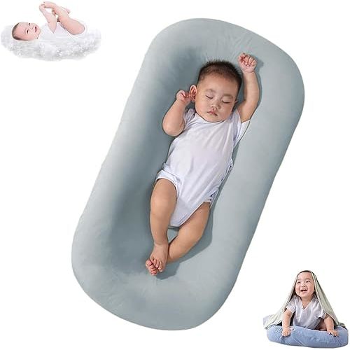 Baby Lounger, Bionic Design Baby Lounger for Newborn 0-24 Months, Soft Organic Cotton Breathable Lounger for Infants (Grey Baby Lounger)