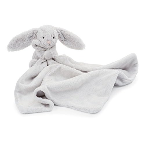 Jellycat Bashful Grey Bunny Soother, 13.5 inches | Security Blanket and Lovey for Babies | Baby Gift