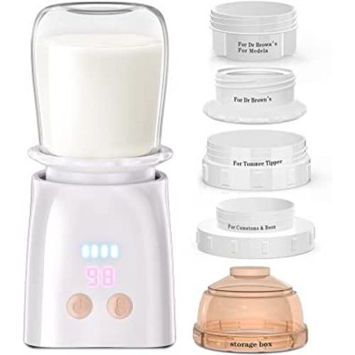 Bottle Warmer, Fast Heating Portable Bottle Warmer with 4 Adapters, Rechargeable Travel Bottle Warmer with Smart Temperature Control, Cordless Baby Bottle Warmer for Breastmilk or Formula