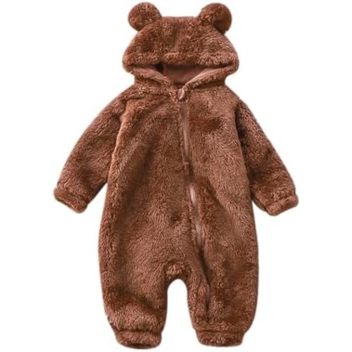 Newborn Baby Bear Fleece Romper One-Piece Footies Jumpsuit Pajama Infant Outfit for Baby Boys Girls