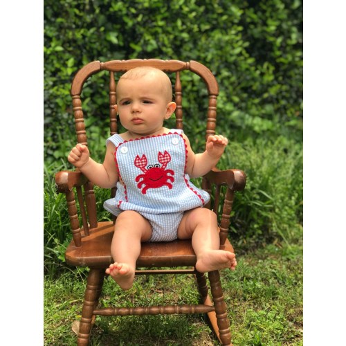 Baby boys sunsuit !! Crab appliqué sunsuit !! Summer outfit!! Beach wear! FREE SHIPPING