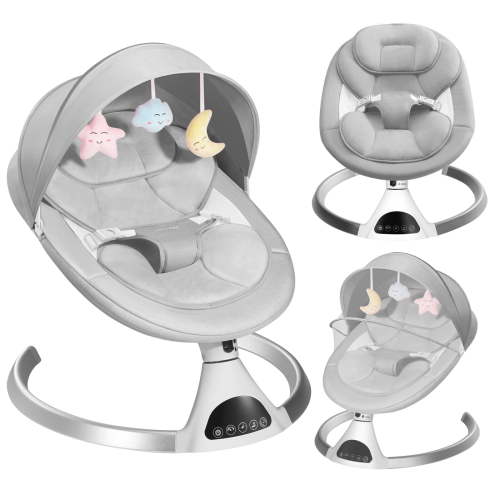 HARPPA Electric Baby Swing for Infants, Portable Baby Bouncer with Bluetooth Remote Control, Gray
