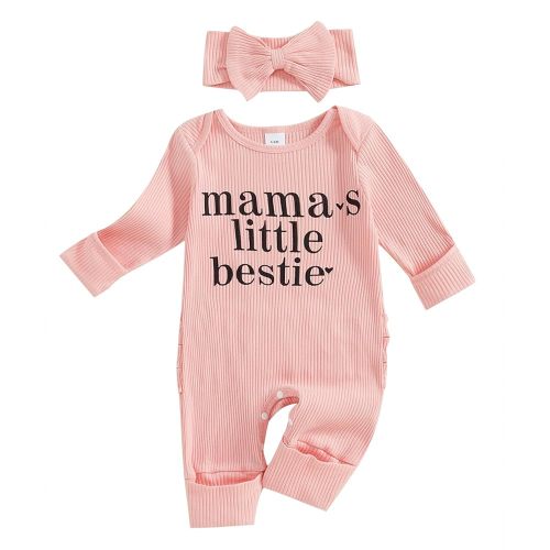 FIOMVA Im New Here Newborn Outfit Girl Long Sleeve Letter Romper Ribbed Knit Jumpsuit Baby Girl Preemie Coming Home Outfit