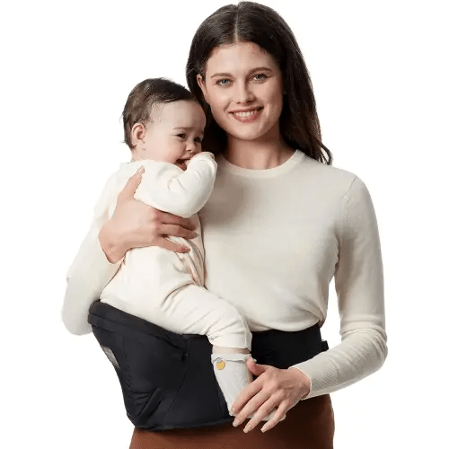 Momcozy Hip Seat Baby Carrier - Adjustable Waistband with Original 3D Belly Protector, Ergonomic Carrier with Various Pockets for Newborns & Toddlers up to 45lbs (Black, Medium)