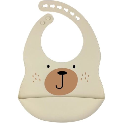 Silicone Feeding Bibs |Silicone Bib, Unisex, Storage Pocket | Dishwasher Safe Waterproof Adjustable. Flexibles - Brown Dog