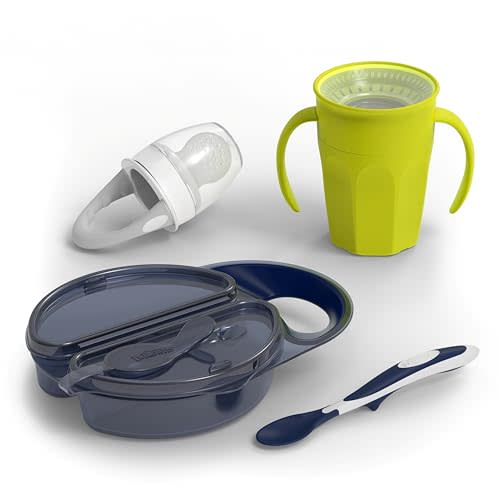 Dr. Brown's Toddler Feeding Starter Set, Travel Feeding Bundle with Cheers360 Spoutless Training Cup with Handles, 6m+, 3 Pack