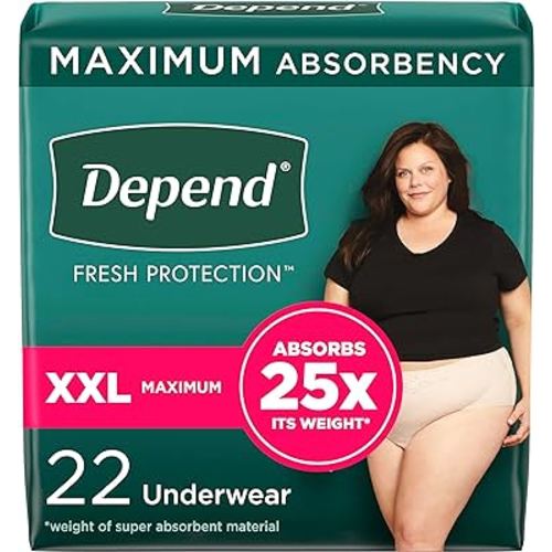 Depend Fresh Protection Adult Incontinence & Postpartum Bladder Leak Underwear for Women, Disposable, Maximum, Extra-Extra-Large, Blush, 22 Count, Packaging May Vary