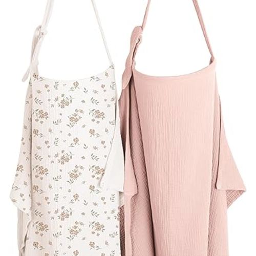 Konssy 2-Pack Muslin Nursing Cover Up for Breastfeeding Moms with Rigid Hoop, 100% Cotton, Lightweight & Breathable Breastfeeding Cover, Adjustable & Comfort