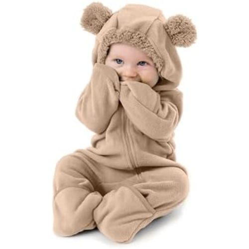 Fleece Baby Bunting Bodysuit – Infant One Piece Kids Hooded Romper Outerwear Toddler Jacket
