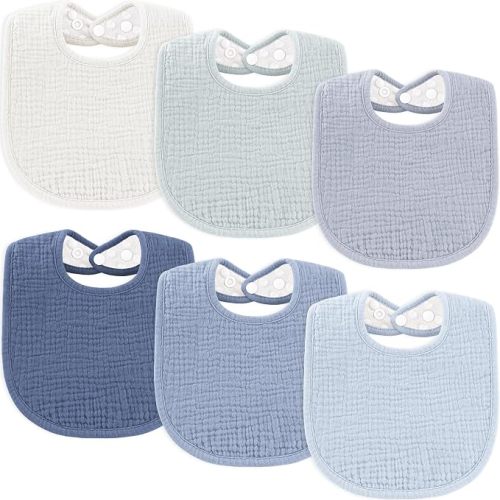 Susurration Muslin Baby Bibs 6 Pack Bandana Drool Bibs,Soft Square Adjustable Baby Drooling Bibs for Unisex Girls & Boys(Blue)