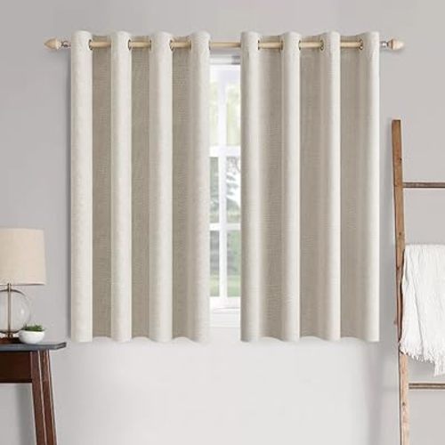 MIULEE Linen Curtains 100% Blackout for Bedroom Thermal Insulated Birch Grommet Room Darkening Curtains & Drapes for Living Room Nursery 52 x 72 Inch (2 Panels)