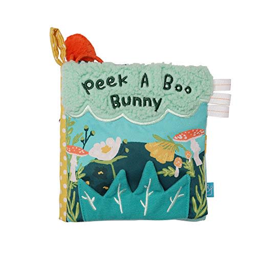 Manhattan Toy Fairytale Peek-a-Boo Soft Activity Crinkle Book for Baby & Toddler with Tethered Bunny Squeaker Small