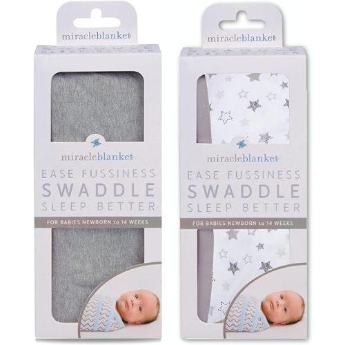 Miracle Blanket Swaddle Wrap - Newborn Essential Baby Blanket - Soft Sleep Sack Ideal for Newborns and Infants (Solid Heather Gray and Gray Stars)