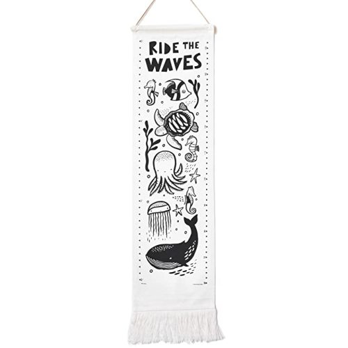 Wee Gallery Canvas Growth Chart for Kids, Toddler Height Tracker Ruler, 44x13 Inches Nursery Wall Hanging Decor, Organic Cotton Growth Chart, Modern Keepsake for Home or Playroom, Ocean
