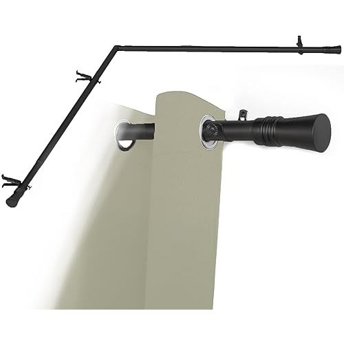 Adjustable Black Corner Curtain Rod 36-72 Inch for Windows – Decorative Curtain Rods with 360° Rotating Connector Fit All Curtain Types/Rooms