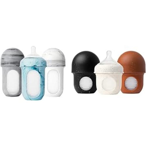 Boon Nursh Reusable Silicone Baby Bottles with Collapsible Silicone Pouch Design - Everyday Baby Ess & Nursh Reusable Silicone Baby Bottles with Collapsible Silicone Pouch Design, Tie dye