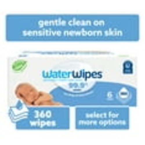 WaterWipes Original 99.9% Water Based Baby Wipes, Unscented, 6 Resealable Packs (360 Wipes)