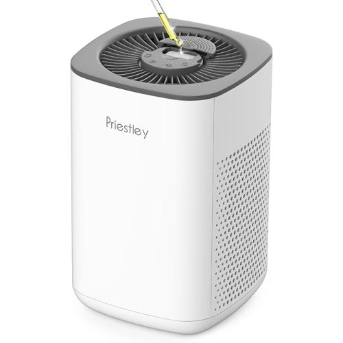 Priestley Small Air Purifiers for Home Bedroom Dorm Office Desktop, 20dB Quiet 3-in-1 HEPA Air Purifier with Essential Oil Diffuser, Air Filters Smoke, Allergies, Pet Dander, Odor, Dust