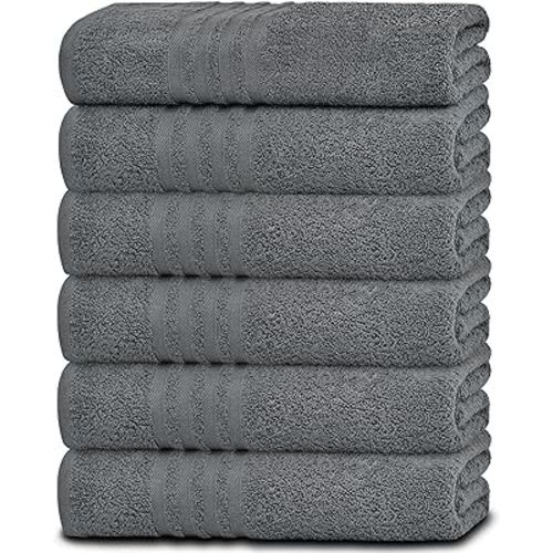 White Classic Wealuxe Grey Towels for Bathroom 6 Pack, Cotton Bath Towel Set for Hotel, Gym, Spa, Soft Extra Absorbent Quick Dry 24x50 Inch
