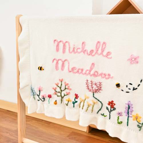 Heavy-Duty Hand-Knitted Floral Name Blanket – KnittyBaby