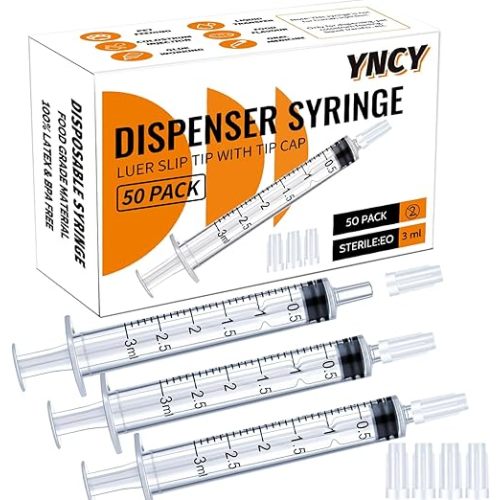 3ml Syringes with Cap, Luer Slip Tip, Whole Pack Bulk Sterile Sealed, No Needle, 50 Pack