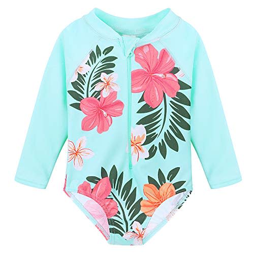 HUAANIUE Baby/Toddler Girl Swimsuit Rashguard Swimwear Long Sleeve One-Piece