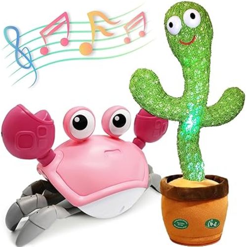 Pbooo Interactive Dancing Talking Cactus and Crawling Baby Toy Set - Perfect for Fun and Development