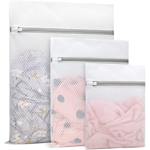 3Pcs Durable Diamond Mesh Laundry Bags for Delicates 1 Large 16 x 20 Inches, 1 Medium 12 x 16 Inches, 1 Small 9 x 12 Inches (Diamond Mesh)