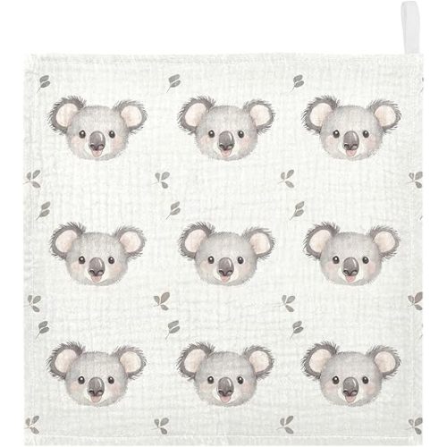 vvfelixl Baby Muslin Washcloths Cartoon Simple Koala Bear Baby Burp Cloths Cotton Babys Face Towel for Newborn Infants Boys Girls Soft and Absorbent 11.8 X 11.8 in, 3 Pack