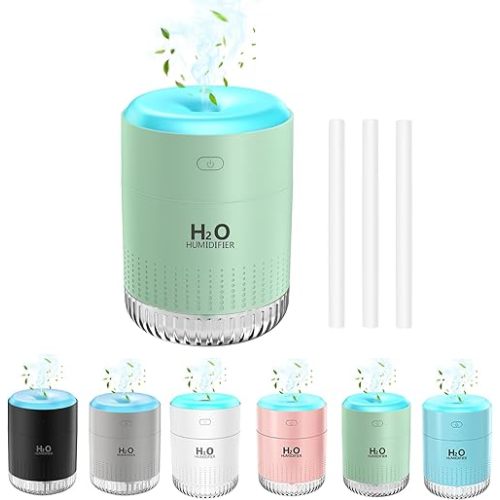 Rechargeable Mini Cool Mist Humidifier With 7 Color Light, Small Personal Desktop for Baby Bedroom, Office, Nursery, Travel With Auto Shut-Off, Super Quiet (Green)