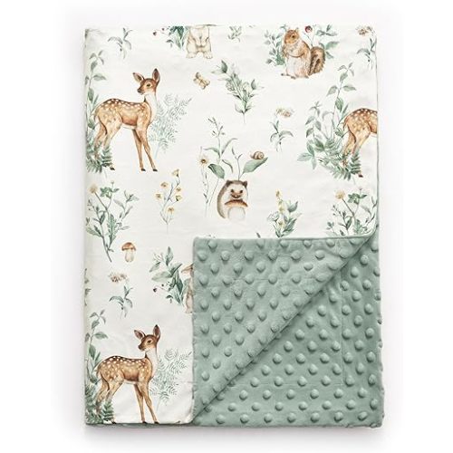 PHF Minky Baby Blanket for Boys Girls, 40x50 Inches Soft Double Layer Baby Blankets with Woodland Animals, Receiving Blanket Bed Throws for Neutral, Infant, Babies