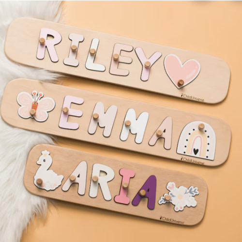 New Baby Gift Wood Name Puzzle for Toddler Montessori Puzzle, First Birthday Gift for Baby Boy Baby Girl, Wooden Toys, Custom Gift for Kids