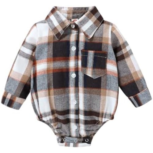HAPPYMA Newborn Baby Boy Girls Plaid Outfit Flannel Romper Tops Infant Long Sleeve Button Down Plaid Casual Bodysuit Clothes