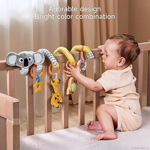 TUMAMA Spiral Car Seat Toys Baby Toys for 0 3 6 9 12 Months, Infant Stroller Toy Newborn Hanging Toys with Rattle, Teether
