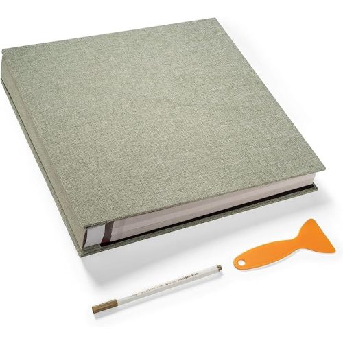 Large Photo Album Self Adhesive 4x6 8x10 10x12 Scrapbook Magnetic Album DIY Scrapbook Length 13 x Width 12.8 (Inches) 120 Sticky Pages Linen Cover DIY Photo Album(Grass green)