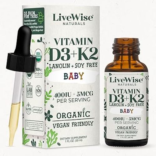 LiveWise Naturals – Baby D3-K2 Liquid Drops, Promotes Brain Development, Bone Health, and Overall Wellness for Kids and Toddlers, Glass Bottles and Droppers, D3 Sourced from Pine Trees