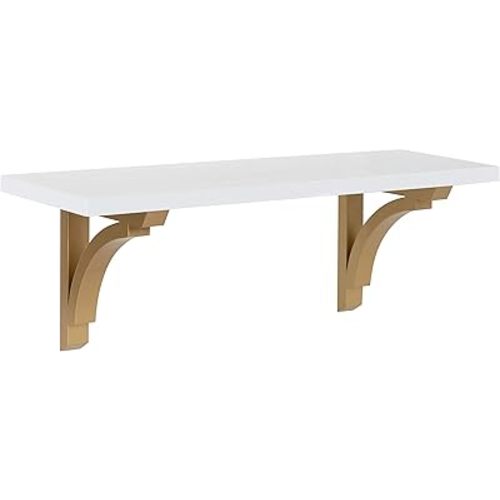 Kate and Laurel Corblynd Traditional Wood Wall Shelf, 24 inches, White with Gold Corbels