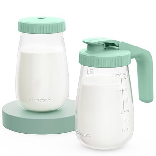 Momcozy Breast Milk Pitcher, Resistant to Heat and Cold Abrupt Temp Swings, No Leak Glass Breast Milk Fridge Storage Container with Wide Mouth, Fast Baby Formula Maker, Green