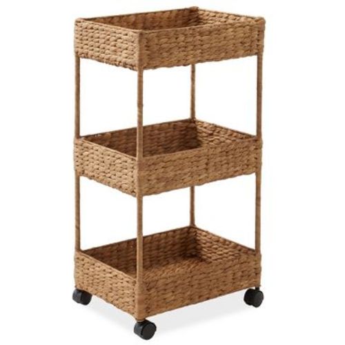 Casafield 3-Tier Rolling Cart - Cinnamon, Water Hyacinth Nursery Caddy, Utility Cart, Storage Organization for Bathroom, Craft Room, Laundry Room