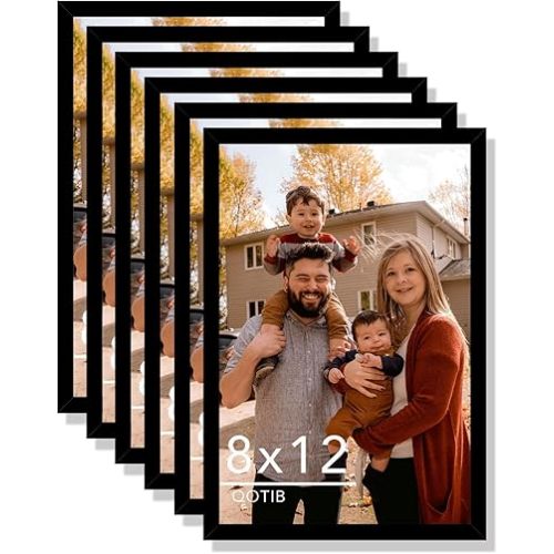 6 Packs 8x12 Picture Frame Black, Engineered Wood 8 x 12 Photo Frame, 8 by 12 Photo Poster Frame for Wall Hanging and Tabletop Set of 6, Black
