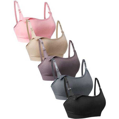 Suekaphin 5Pack Seamless Nursing Bra Women Maternity Breastfeeding Pregnancy Support Full Coverage Bralette Padded Cups